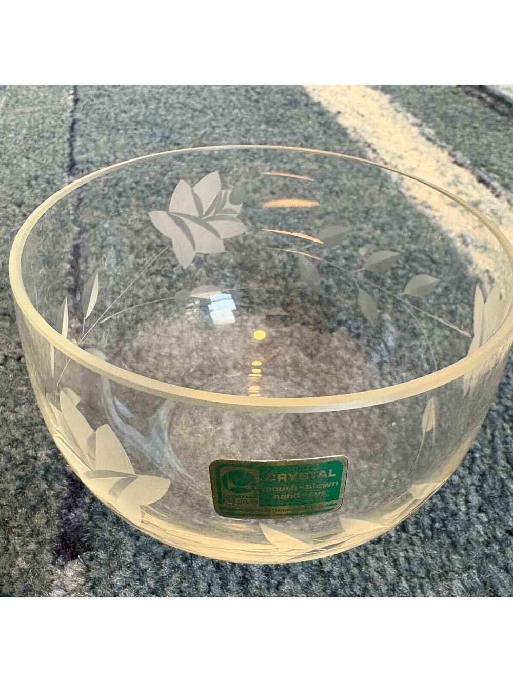 Vintage Lausitzer Glas Crystal Hand-Cut Mouth Blown Etched Glass Bowl Floral